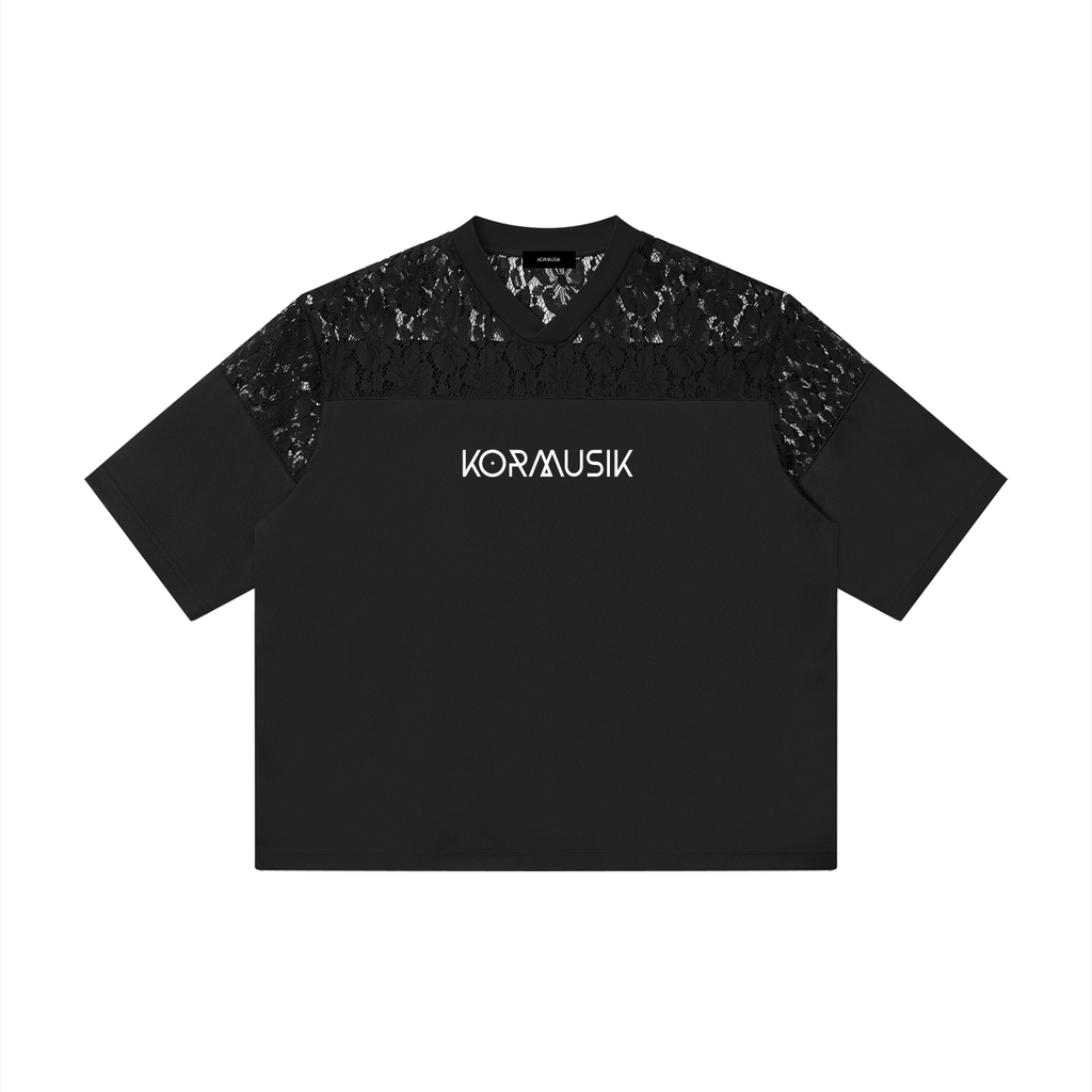 KRW053 Unisex Lace Paneling V-Neck T-Shirt