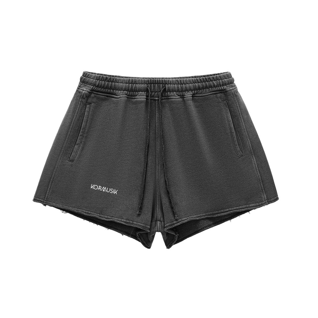 KRW066 Snow Washed Raw Edge Drawstring Woman Shorts
